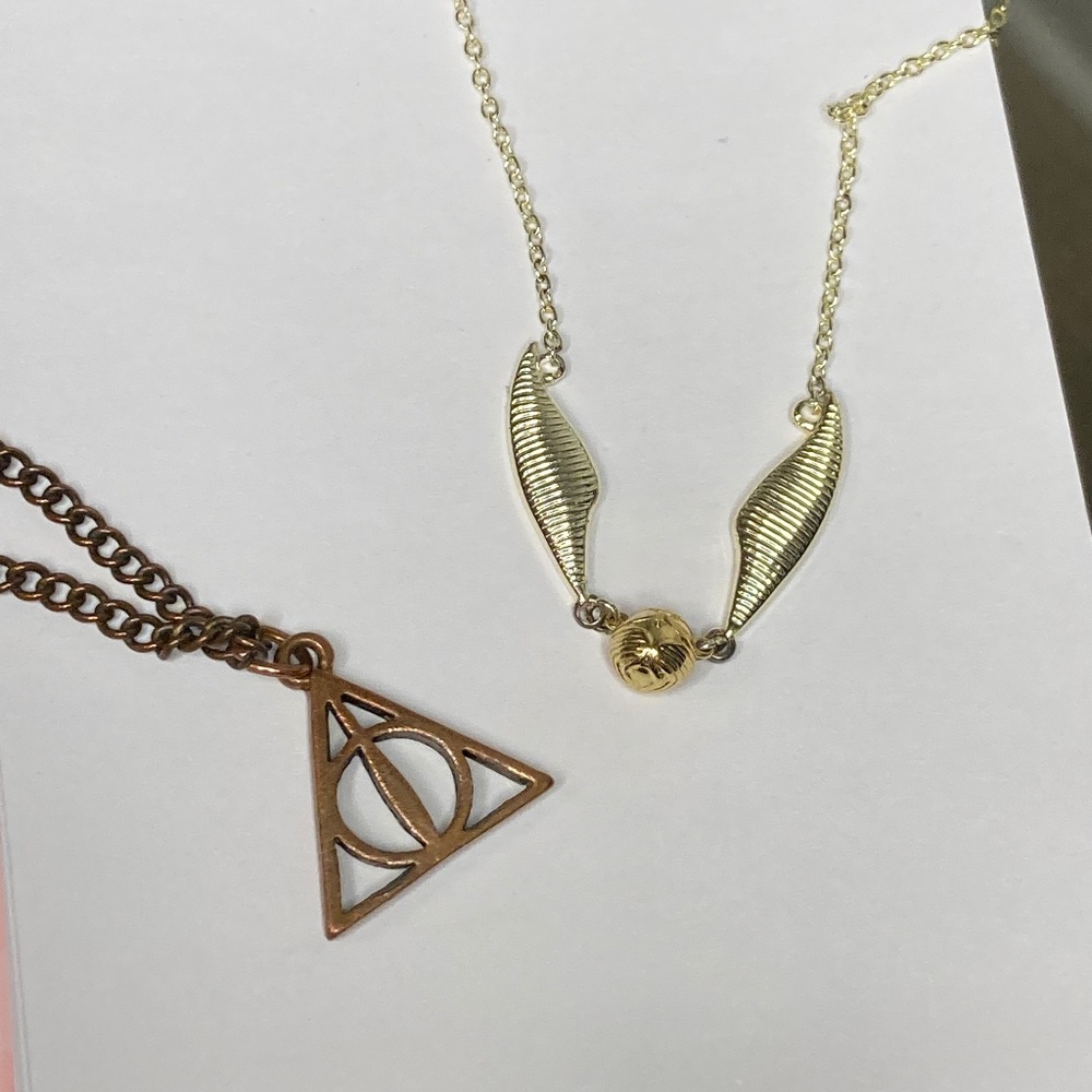 Harry Potter Golden Snitch and Deathly Hallows necklace bundle